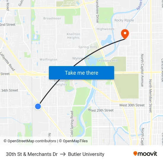 30th St & Merchants Dr to Butler University map