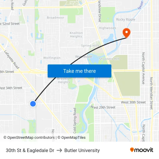 30th St & Eagledale Dr to Butler University map