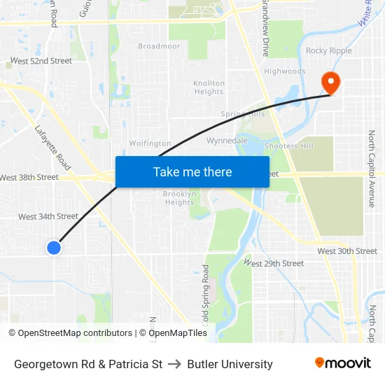 Georgetown Rd & Patricia St to Butler University map