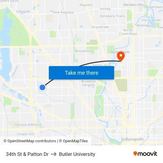 34th St & Patton Dr to Butler University map