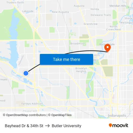 Bayhead Dr & 34th St to Butler University map