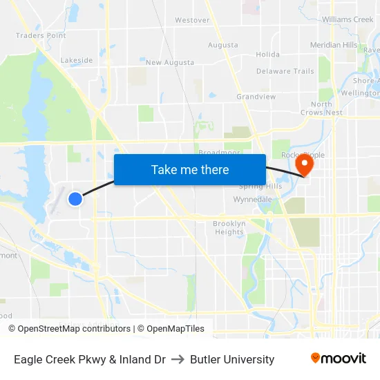 Eagle Creek Pkwy & Inland Dr to Butler University map