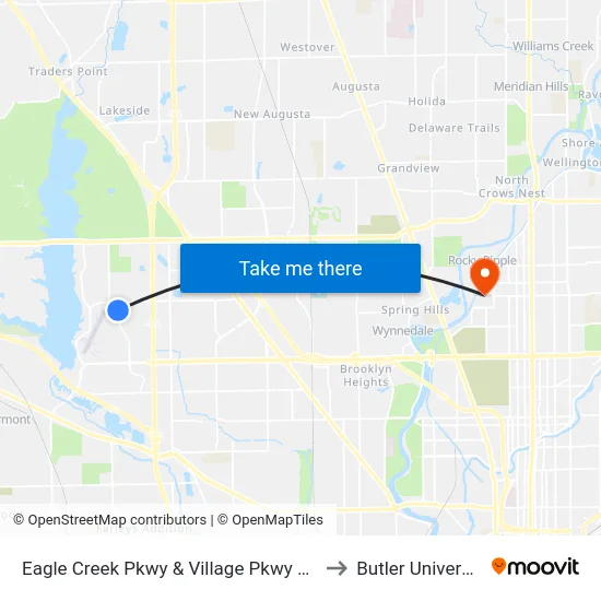 Eagle Creek Pkwy & Village Pkwy Cir E to Butler University map