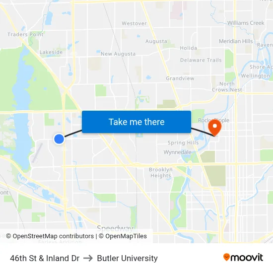 46th St & Inland Dr to Butler University map