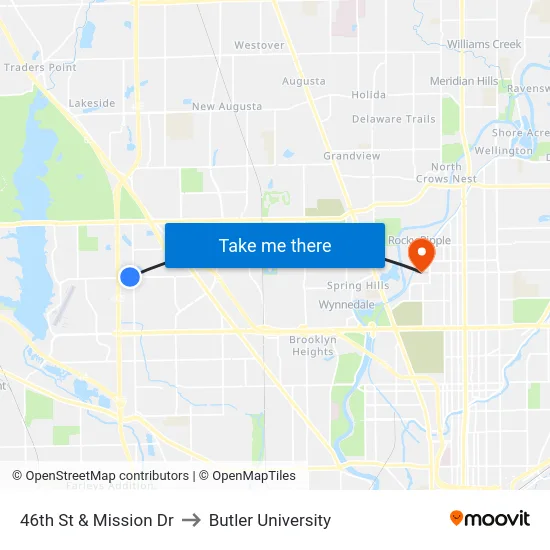 46th St & Mission Dr to Butler University map