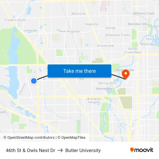 46th St & Owls Nest Dr to Butler University map