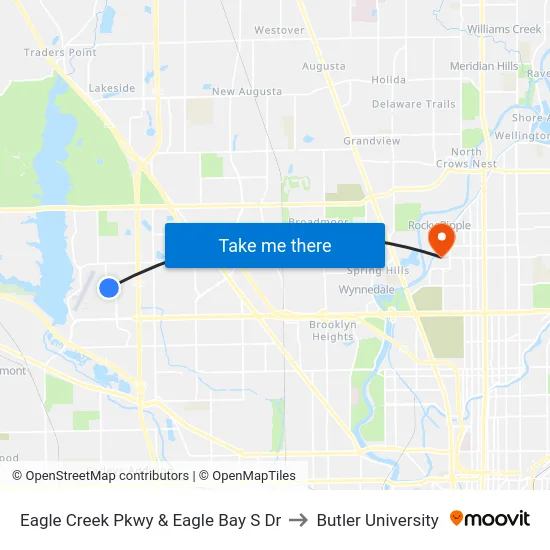 Eagle Creek Pkwy & Eagle Bay S Dr to Butler University map