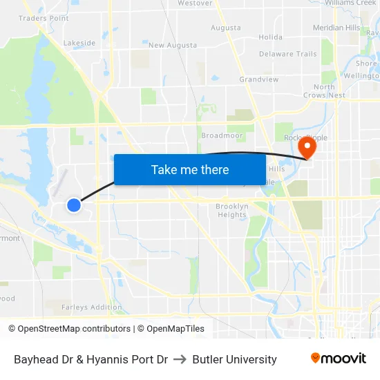 Bayhead Dr & Hyannis Port Dr to Butler University map