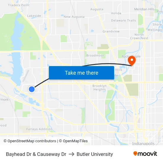 Bayhead Dr & Causeway Dr to Butler University map