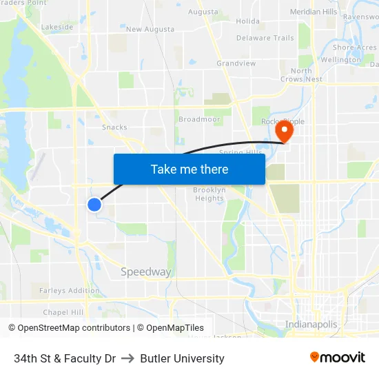 34th St & Faculty Dr to Butler University map