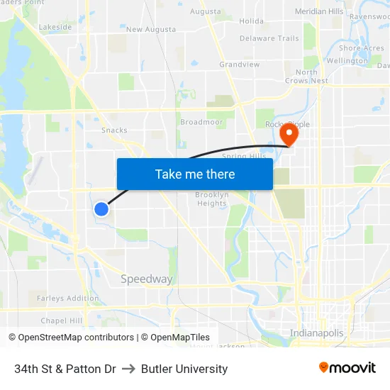 34th St & Patton Dr to Butler University map