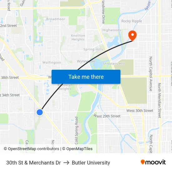 30th St & Merchants Dr to Butler University map