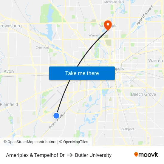 Ameriplex & Tempelhof Dr to Butler University map