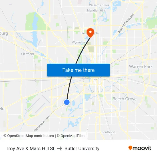 Troy Ave & Mars Hill St to Butler University map