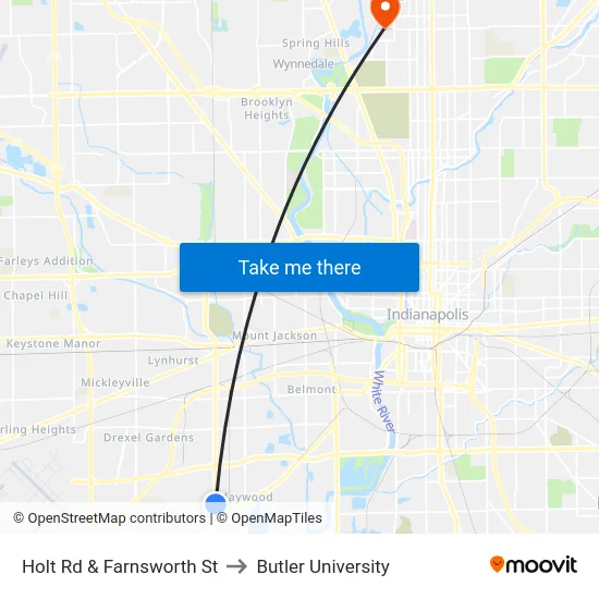 Holt Rd & Farnsworth St to Butler University map