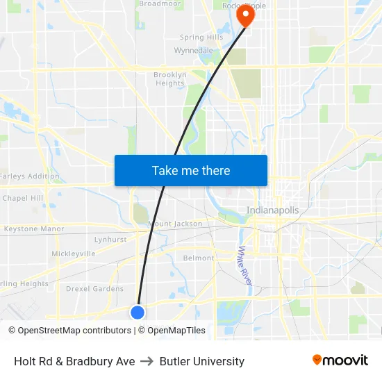 Holt Rd & Bradbury Ave to Butler University map
