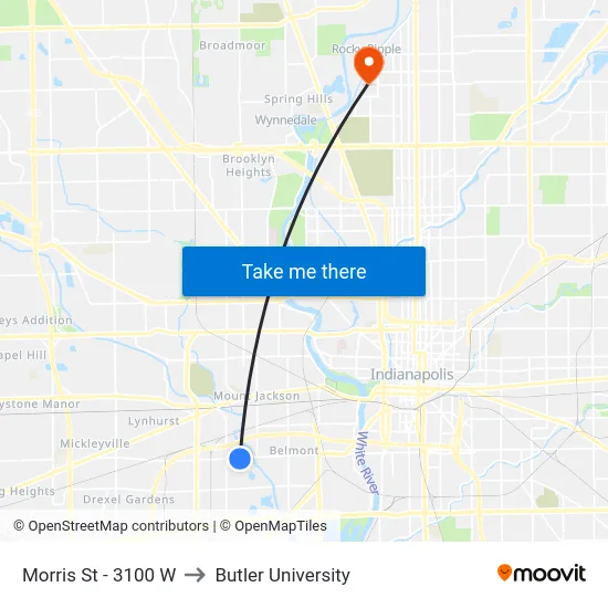Morris St - 3100 W to Butler University map