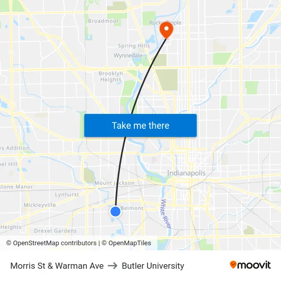 Morris St & Warman Ave to Butler University map