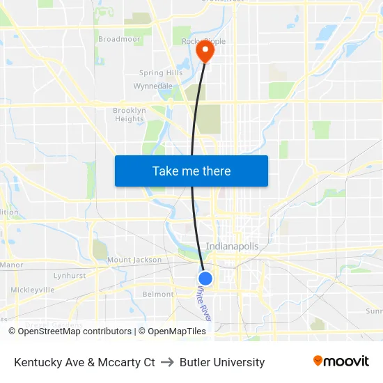 Kentucky Ave & Mccarty Ct to Butler University map