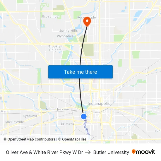 Oliver Ave & White River Pkwy W Dr to Butler University map