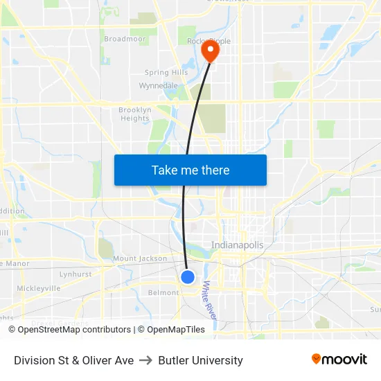 Division St & Oliver Ave to Butler University map