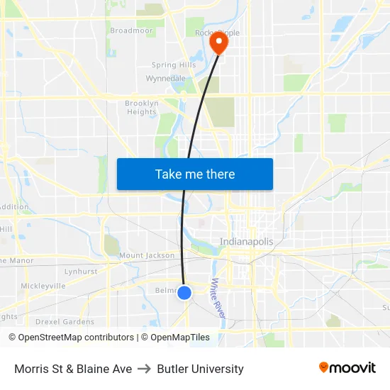 Morris St & Blaine Ave to Butler University map