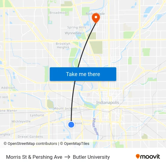 Morris St & Pershing Ave to Butler University map