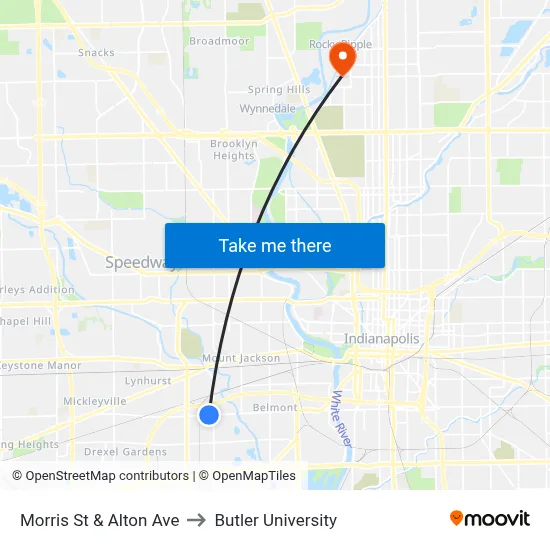 Morris St & Alton Ave to Butler University map
