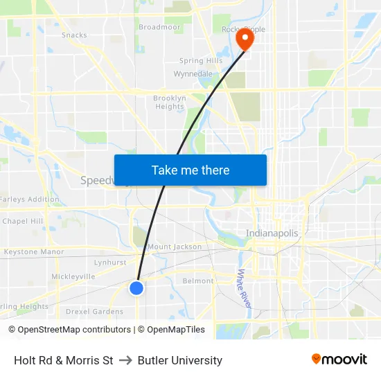 Holt Rd & Morris St to Butler University map