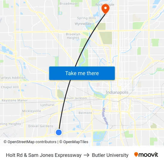 Holt Rd & Sam Jones Expressway to Butler University map
