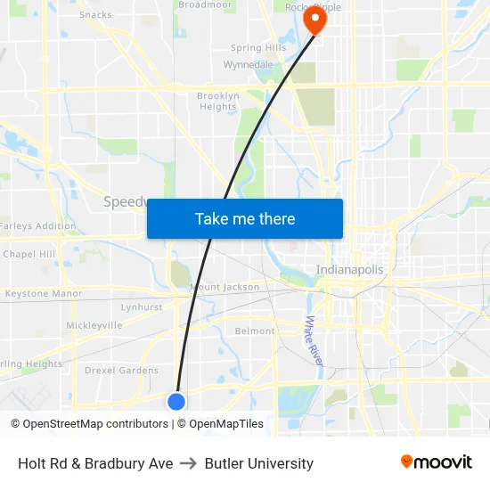 Holt Rd & Bradbury Ave to Butler University map