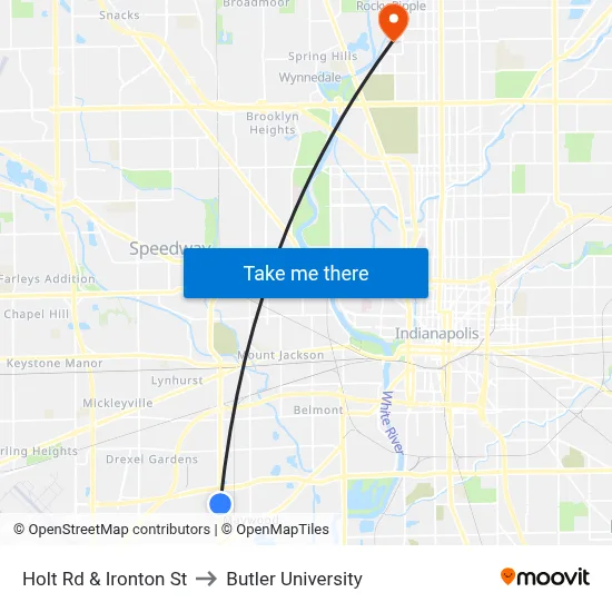 Holt Rd & Ironton St to Butler University map