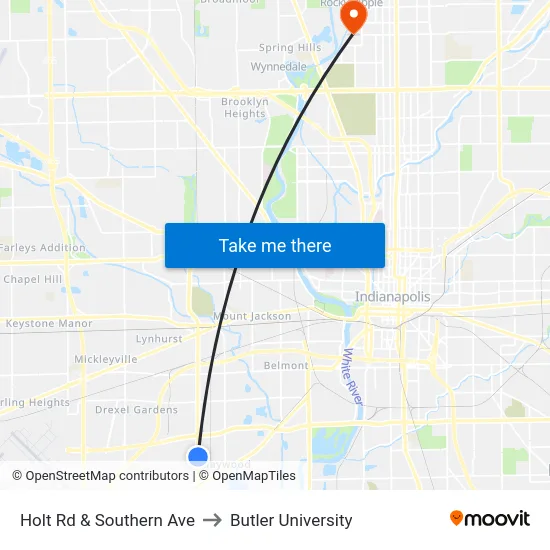 Holt Rd & Southern Ave to Butler University map