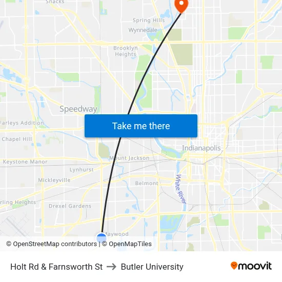 Holt Rd & Farnsworth St to Butler University map