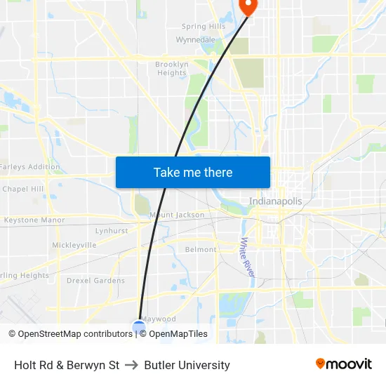 Holt Rd & Berwyn St to Butler University map