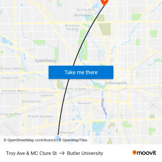 Troy Ave & MC Clure St to Butler University map