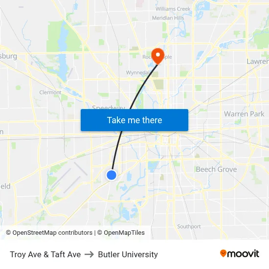 Troy Ave & Taft Ave to Butler University map