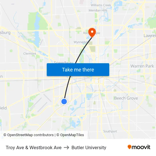Troy Ave & Westbrook Ave to Butler University map