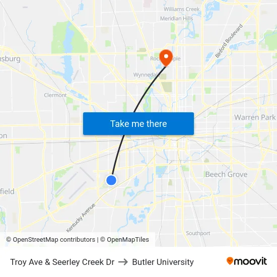Troy Ave & Seerley Creek Dr to Butler University map