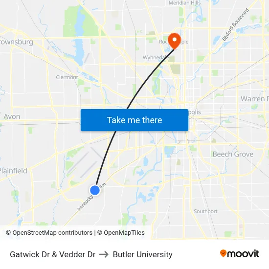 Gatwick Dr & Vedder Dr to Butler University map