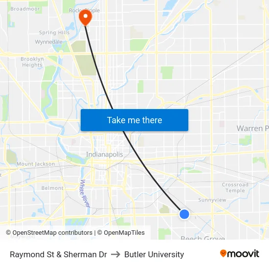 Raymond St & Sherman Dr to Butler University map