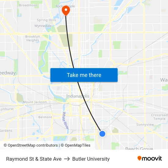 Raymond St & State Ave to Butler University map
