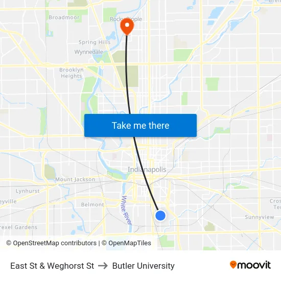 East St & Weghorst St to Butler University map