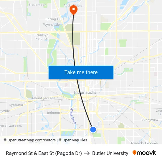 Raymond St & East St (Pagoda Dr) to Butler University map
