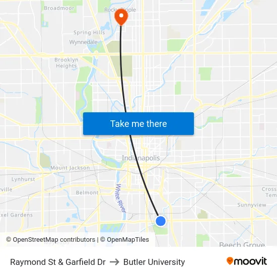 Raymond St & Garfield Dr to Butler University map
