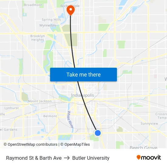 Raymond St & Barth Ave to Butler University map
