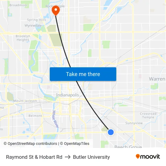 Raymond St & Hobart Rd to Butler University map