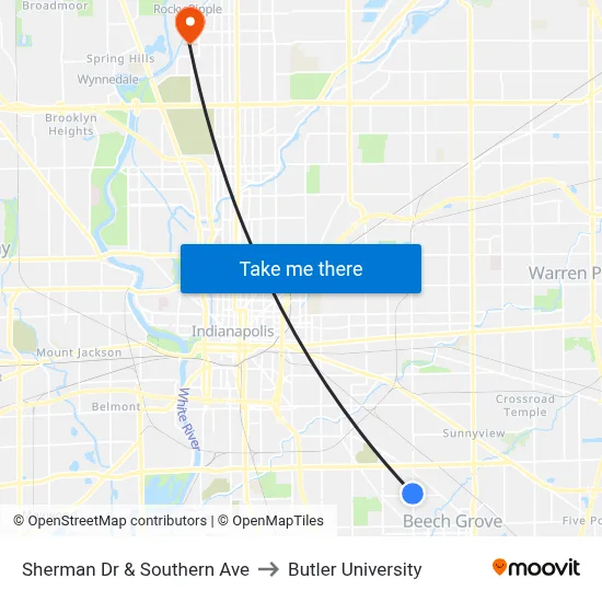 Sherman Dr & Southern Ave to Butler University map