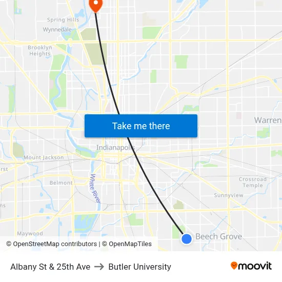 Albany St & 25th Ave to Butler University map