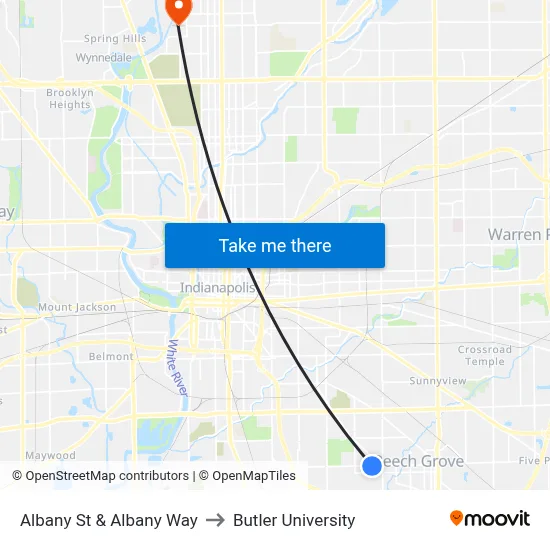 Albany St & Albany Way to Butler University map